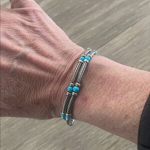 Two David Yurman 7” Hampton collection turquoise beaded bracelets